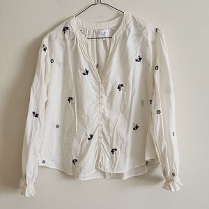 Velvet By Graham & Spencer White Floral Embroidered Blouse 100 Cotton Nautical